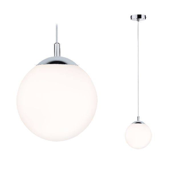 Suspension Galacta IP44 max 20W E27 Sat/Chrome 230V Verre/Métal