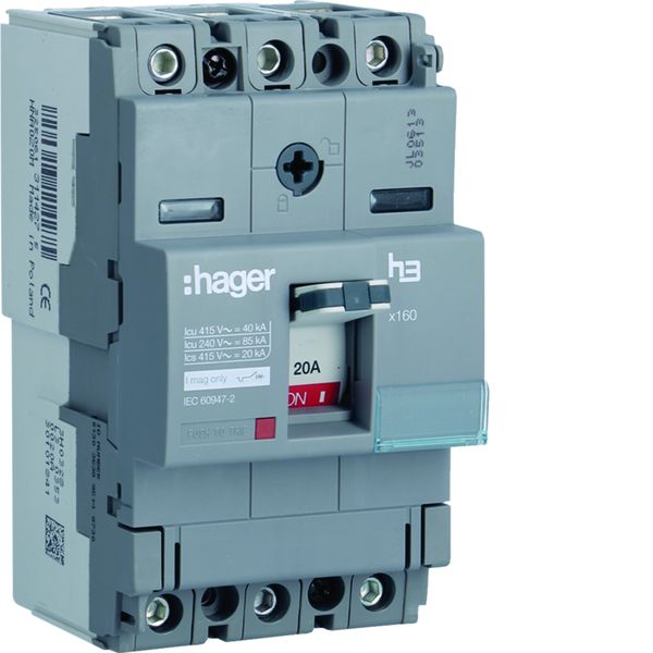 Disjoncteur Boitier Moulé h3 x160 MAG (ICB) 3P3D In20A Icu40kA à cage HNA020M