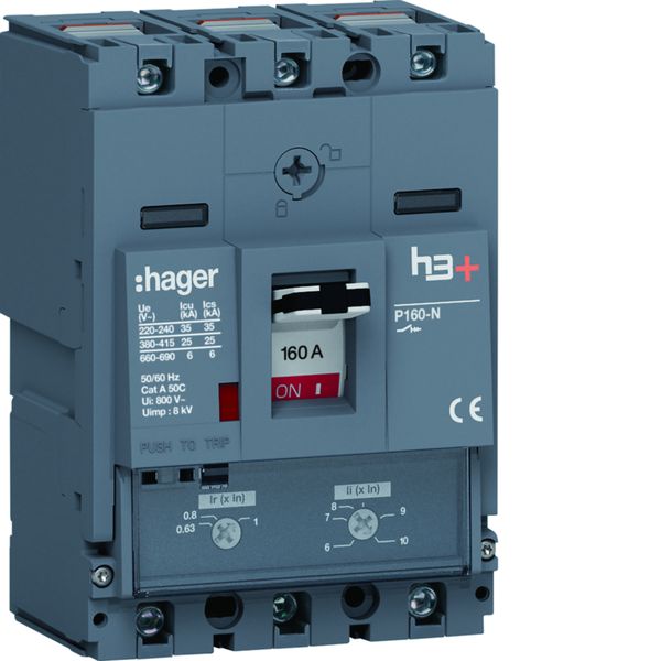 Disjoncteur Boitier Moulé h3+ P160 TM A/A 3P3D In160A Icu25kA à cage HHS160DC