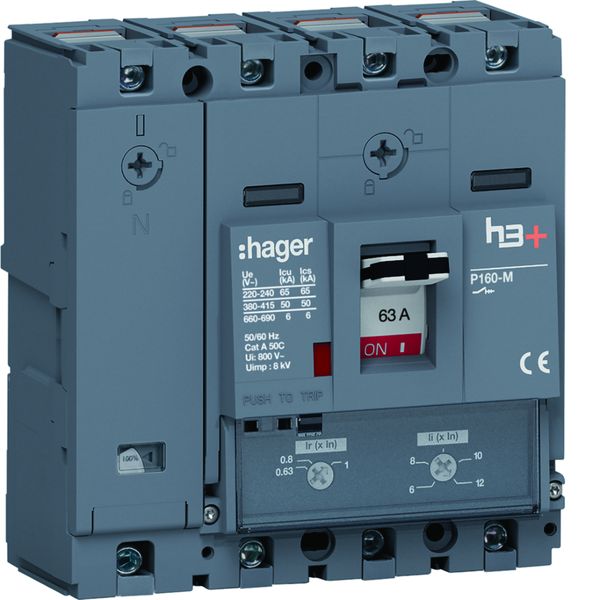 Disjoncteur Boitier Moulé h3+ P160 TM A/A 4P4D In63A Icu50kA à cage HMS064DC