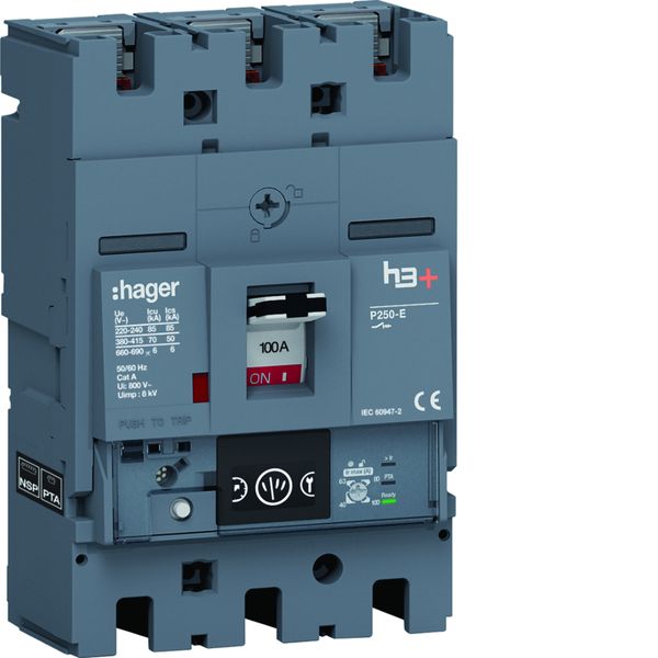 Disjoncteur Boitier Moulé h3+ P250 ENERGY 3P3D In100A Icu70kA à plage HET100NR