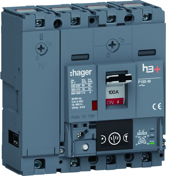 Disjoncteur Boitier Moulé h3+ P160 ENERGY 4P4D In100A Icu50kA à cage HMS101NC