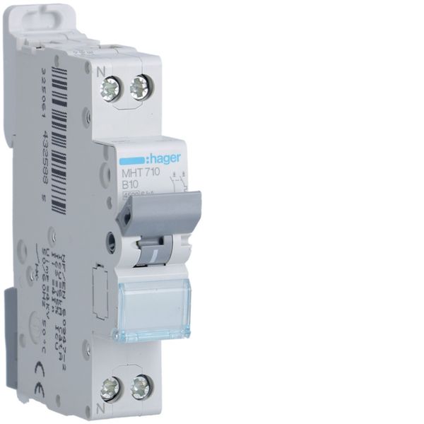 Disjoncteur 10A 1P+N 4,5-6kA Courbe B 1module MHT710