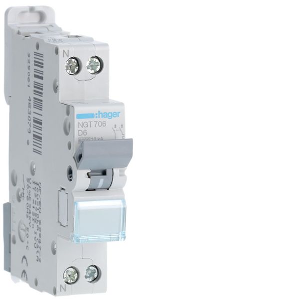 Disjoncteur 6A 1P+N 6-10kA Courbe D 1module NGT706