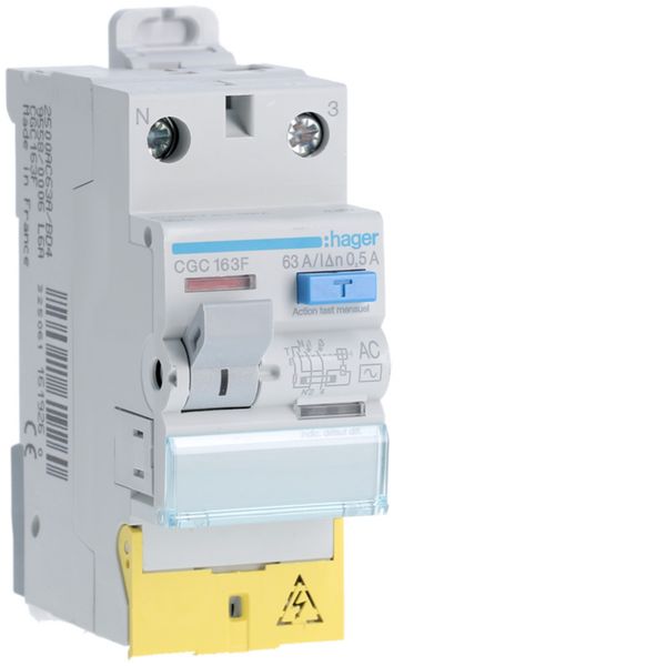 Interrupteur différentiel 63A 500mA 1P+N type AC à bornes décalées CGC163F