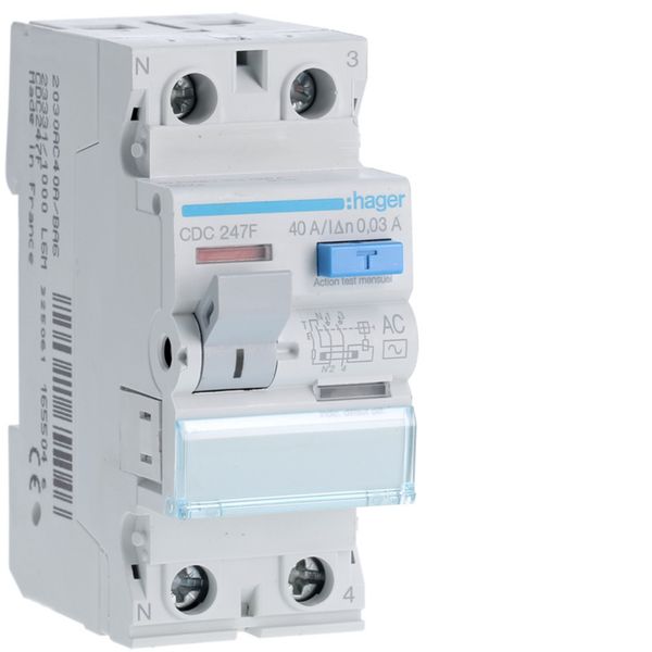 Interrupteur différentiel 40A 300mA 1P+N type AC 60Hz à bornes alignées CDC247F