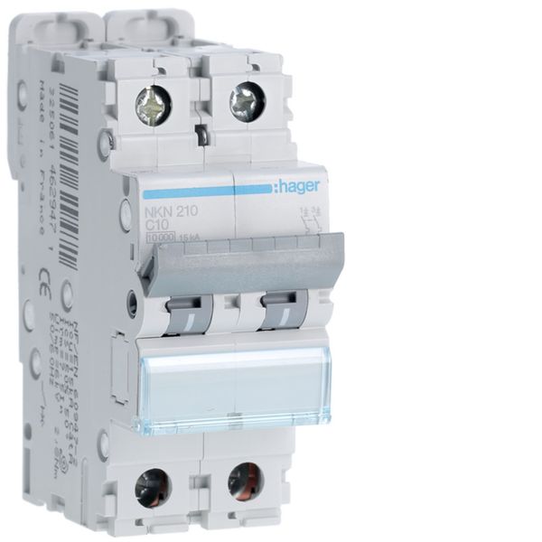 Disjoncteur 10A 2P 10-15kA Courbe C 2modules NKN210