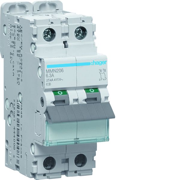 Disjoncteur magnétique 2P 25kA 6.3A 2 modules MMN206