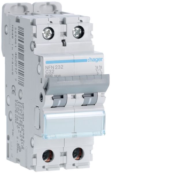 Disjoncteur 32A 2P 6-10kA Courbe C 2modules NFN232