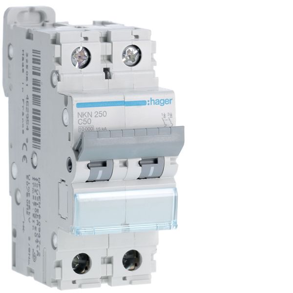 Disjoncteur 50A 2P 10-15kA Courbe C 2modules NKN250