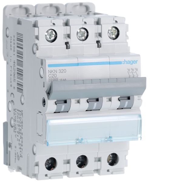 Disjoncteur 20A 3P 10-15kA Courbe C 3modules NKN320