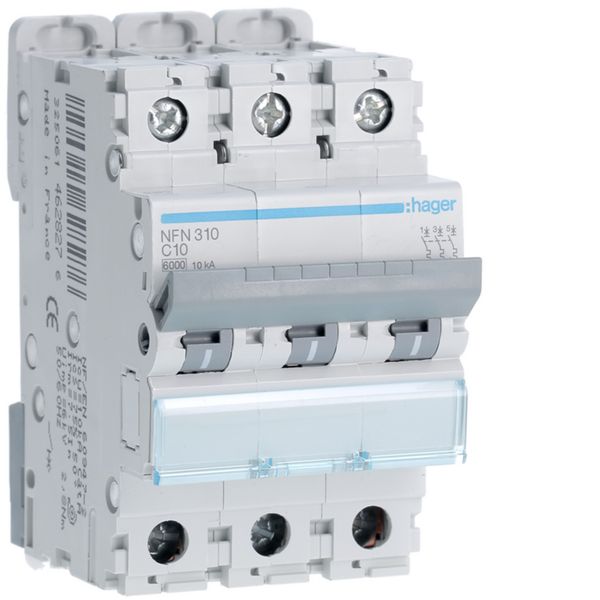 Disjoncteur 10A 3P 6-10kA Courbe C 3modules NFN310