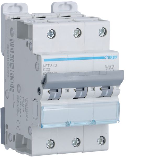 Disjoncteur 20A 3P 6-10kA Courbe C 3module NFT320