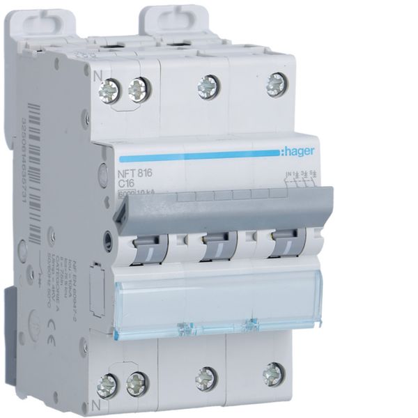 Disjoncteur 16A 3P+N 6-10kA Courbe C 3module NFT816