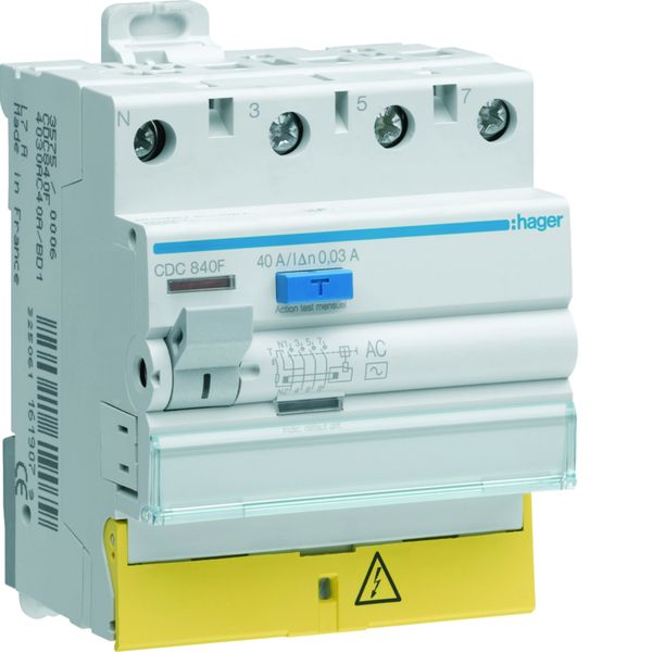 Interrupteur différentiel 40A 30mA 3P+N type AC à bornes décalées CDC840F
