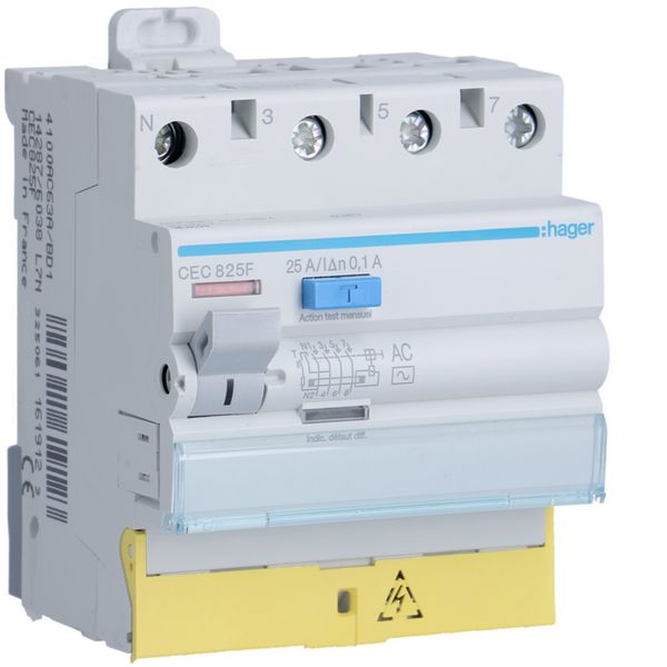 Interrupteur différentiel 25A 100mA 3P+N type AC à bornes décalées CEC825F
