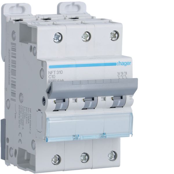 Disjoncteur 10A 3P 6-10kA Courbe C 3module NFT310