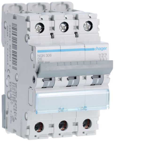 Disjoncteur 6A 3P 6-10kA Courbe D 3modules NGN306