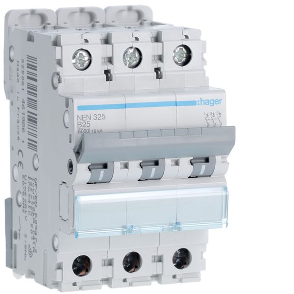 Disjoncteur 25A 3P 6-10kA Courbe B 3modules NEN325