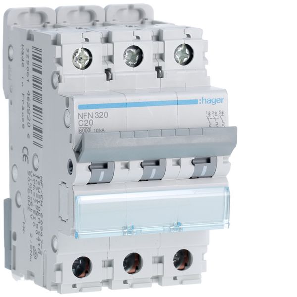 Disjoncteur 20A 3P 6-10kA Courbe C 3modules NFN320