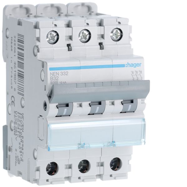 Disjoncteur 32A 3P 6-10kA Courbe B 3modules NEN332
