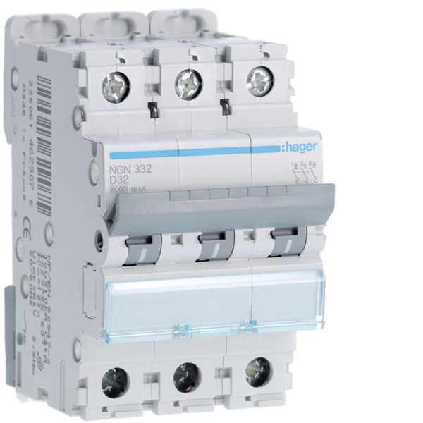 Disjoncteur 32A 3P 6-10kA Courbe D 3modules NGN332