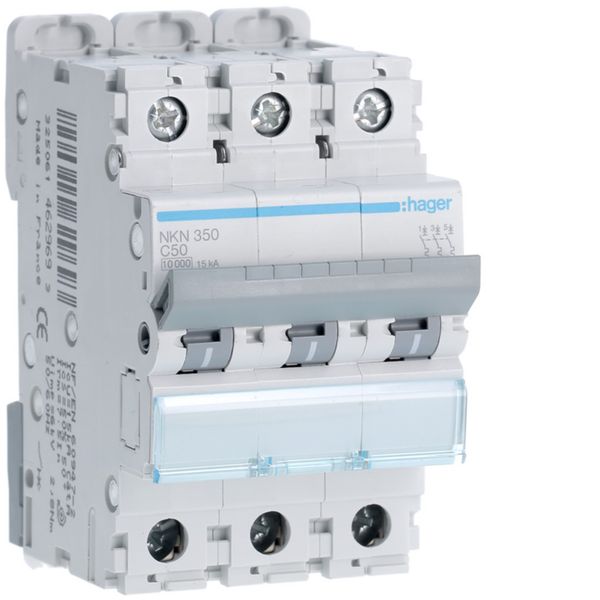 Disjoncteur 50A 3P 10-15kA Courbe C 3modules NKN350