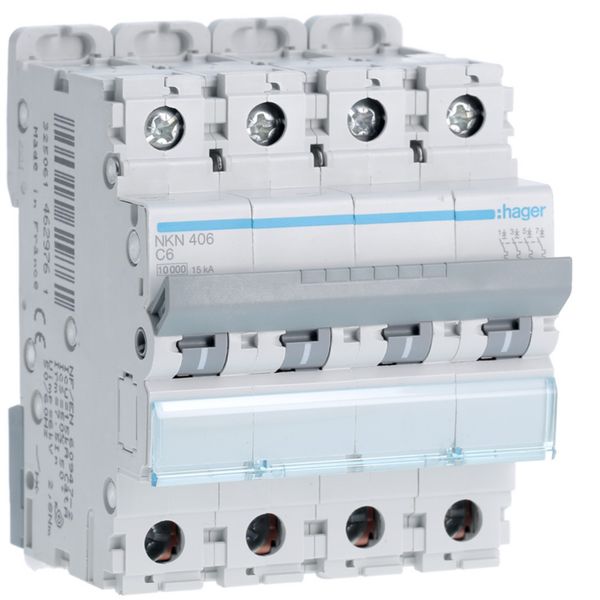 Disjoncteur 6A 4P 10-15kA Courbe C 4modules NKN406