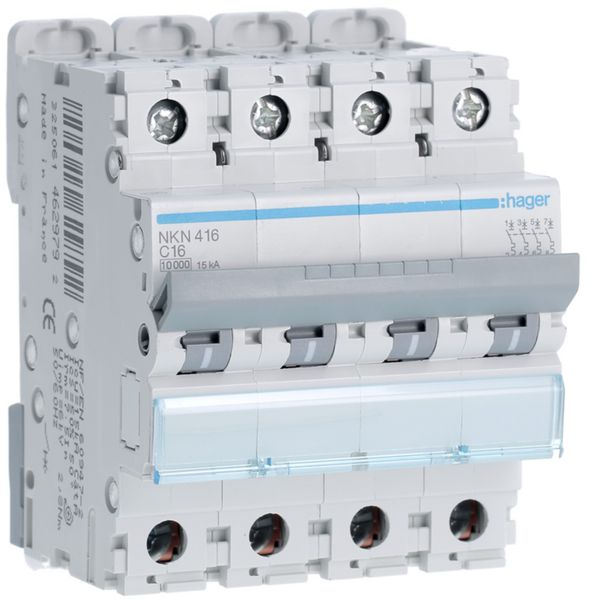 Disjoncteur 16A 4P 10-15kA Courbe C 4modules NKN416