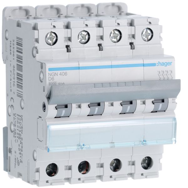 Disjoncteur 6A 4P 6-10kA Courbe D 4modules NGN406