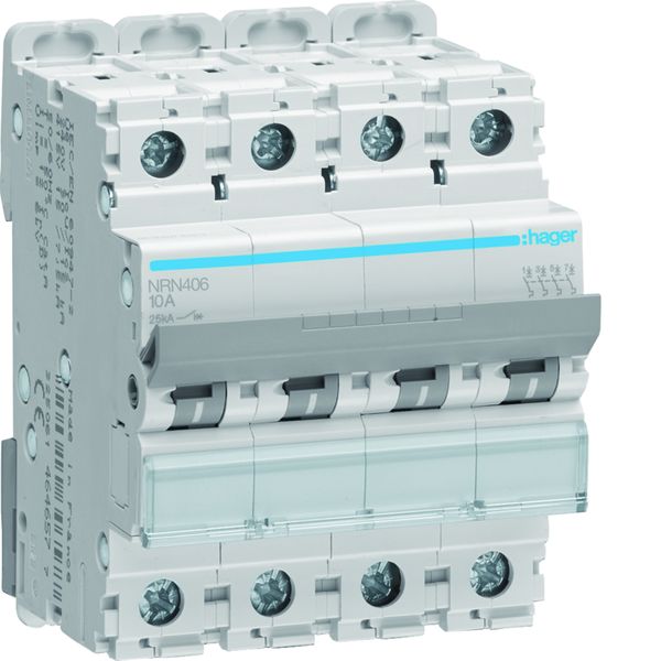 Disjoncteur 6A 4P 25kA Courbe C 4modules NRN406