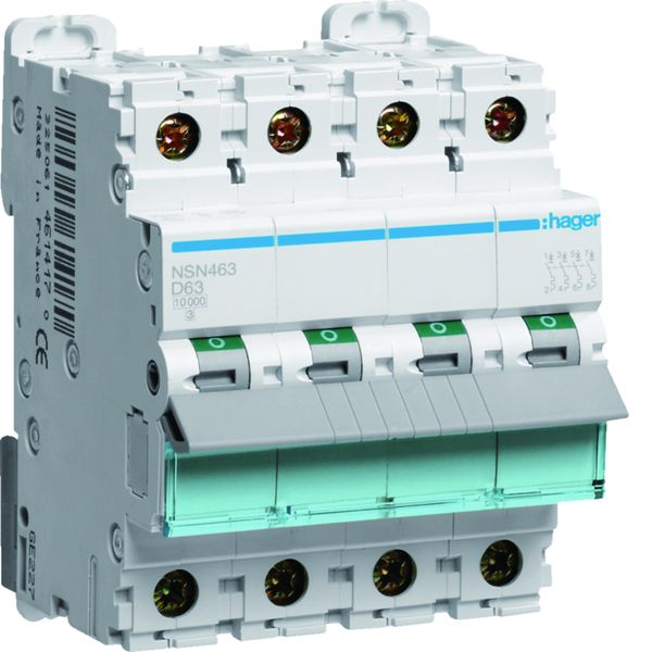 Disjoncteur 63A 4P 15kA Courbe D 4modules NSN463