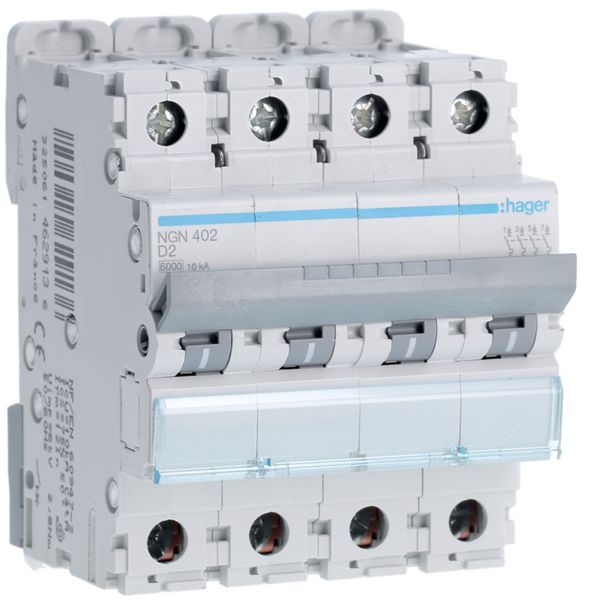 Disjoncteur 2A 4P 6-10kA Courbe D 4modules NGN402