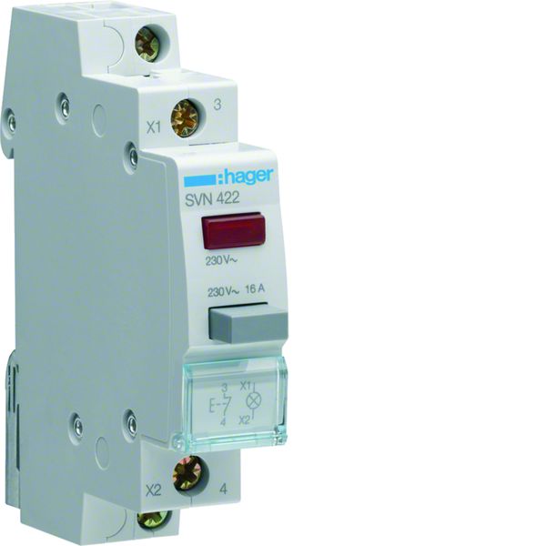 Bouton poussoir à impulsion 1O+0F 16A + voyant LED 230 - 230VAC Rouge 1 module SVN422