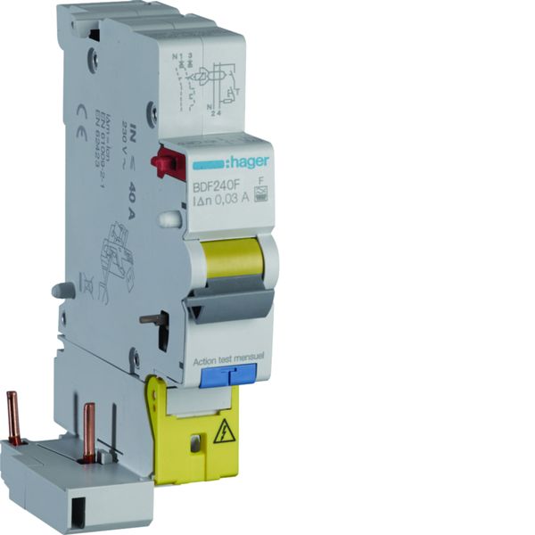 Bloc différentiel 40A 30mA 1P+N type F à bornes décalées BDF240F