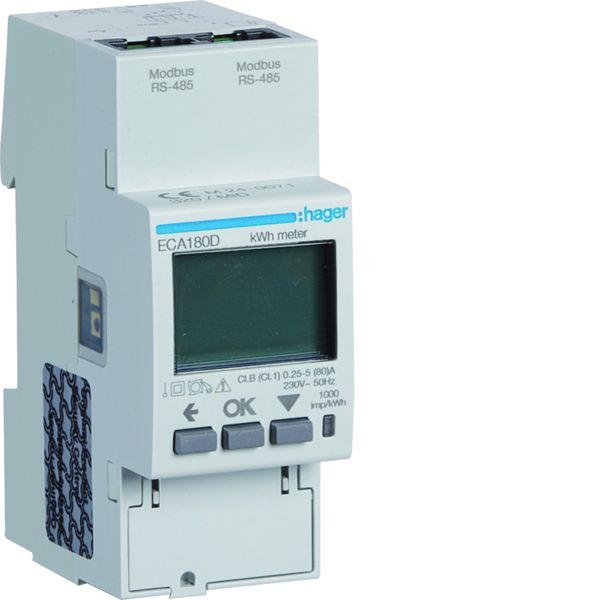 Compteur d'énergie monophasé 80A communiquant MOBDUS RS485 bornes RJ45 MID ECA180D