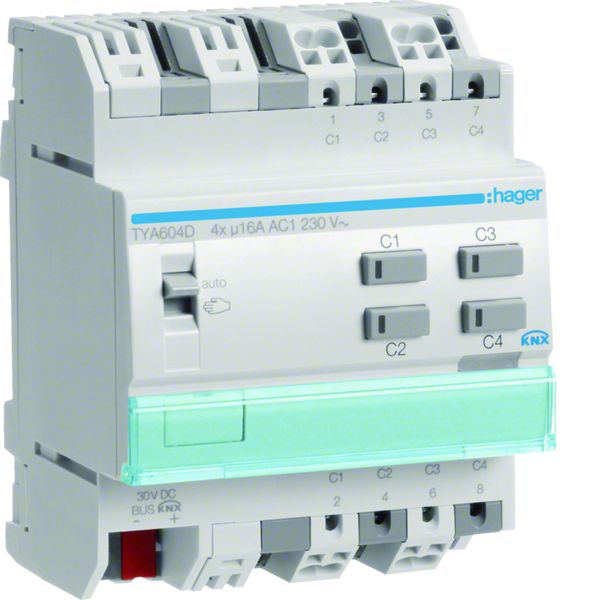 Actionneur KNX 4 sorties 16A/230V configuration Mode ETS uniquement TYA604D