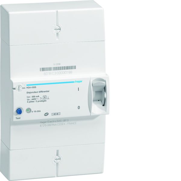 Disjoncteur de branchement différentiel 4 pôles 10/30 A 500 mA selectif HDA430S