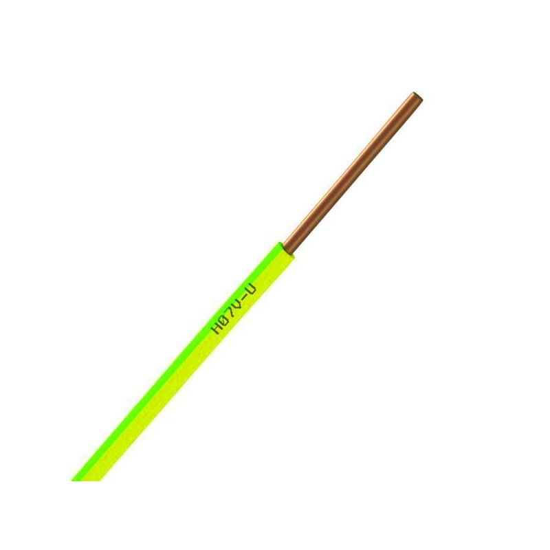 Fil électrique H07VU 2.5 rigide vert-jaune - couronne de 100m
