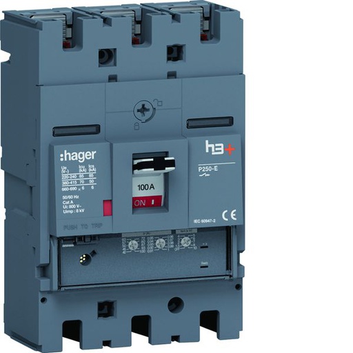[HAG-HET100GR] Disjoncteur Boitier Moulé h3+ P250 LSNI 3P In100A Icu70kA à plage HET100GR