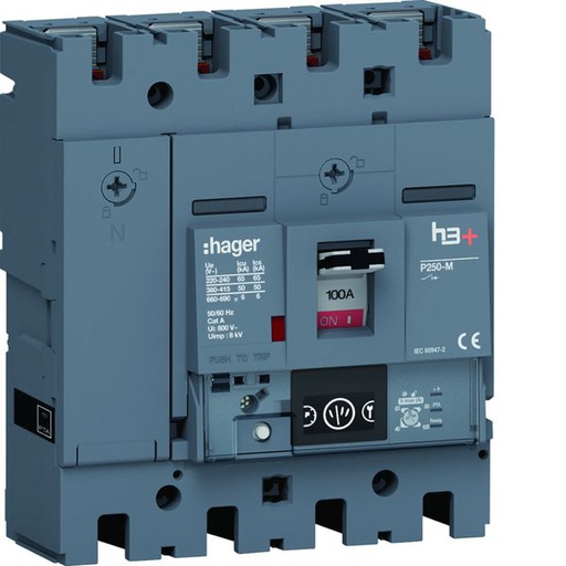 [HAG-HMT101NR] Disjoncteur Boitier Moulé h3+ P250 ENERGY 4P4D In100A Icu50kA à plage HMT101NR