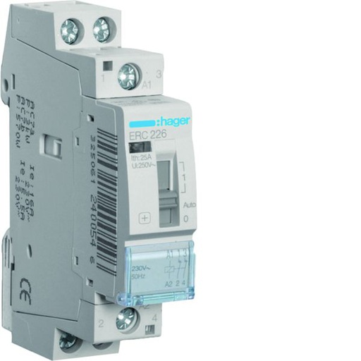 [HAG-ERC226] Contacteur à commande manuelle 25A, 2O, 230V 1 module ERC226