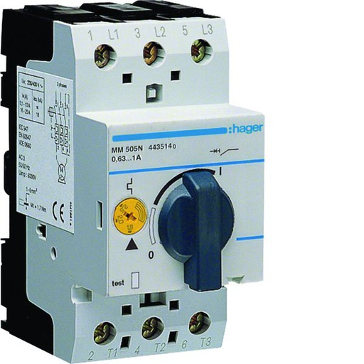[HAG-MM505N] Disjoncteur moteur 0.63-1.0 A P = 0.12-0.25 kW AC3 230-400 V 2.5 M IEC 947 MM505N