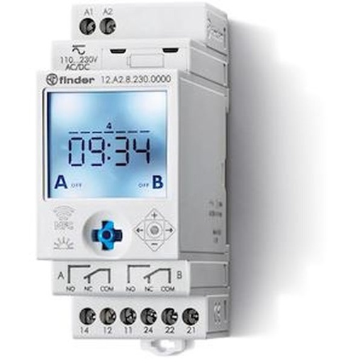 [FIN12A200240000] Horloge astronomique hebdomadaire digitale 2 inverseurs 12 à 24V AC/DC, NFC