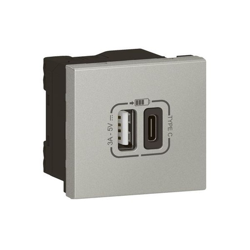 [LEG079293L] Chargeur Usb Double Mosaic Link 2M Type A+C Alu legrand 079293L