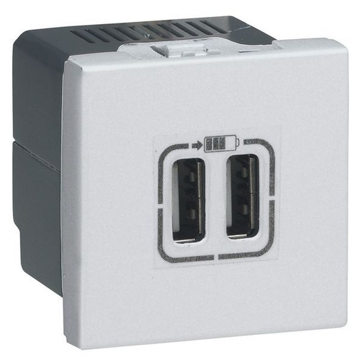 [LEG079394] Chargeur 2 Usb Type-A 2,4A 12W Mosaic 2 Modules Alu legrand 079394