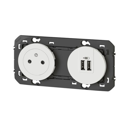 [LEG600342] Prise 2P+T Surface + Chargeur 2 Usb Type-A Dooxie 3A Précâbl legrand 600342