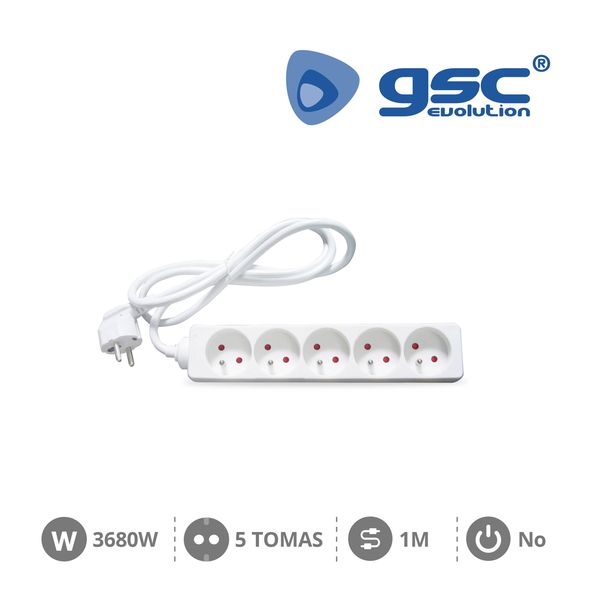 Multiprise 5P (3x1.0mm) 1M Blanche | 100025004