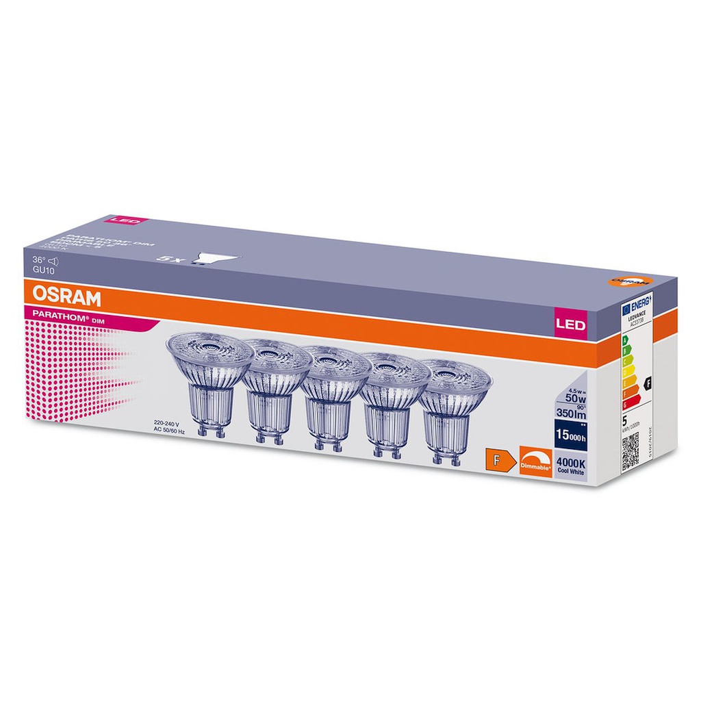 Osram led parathom dim par16 50 940 gu10 x5 36deg 4,5w 350lm
