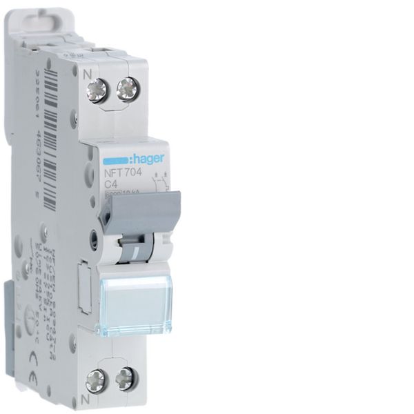 Disjoncteur 4A 1P+N 6-10kA Courbe C 1module NFT704